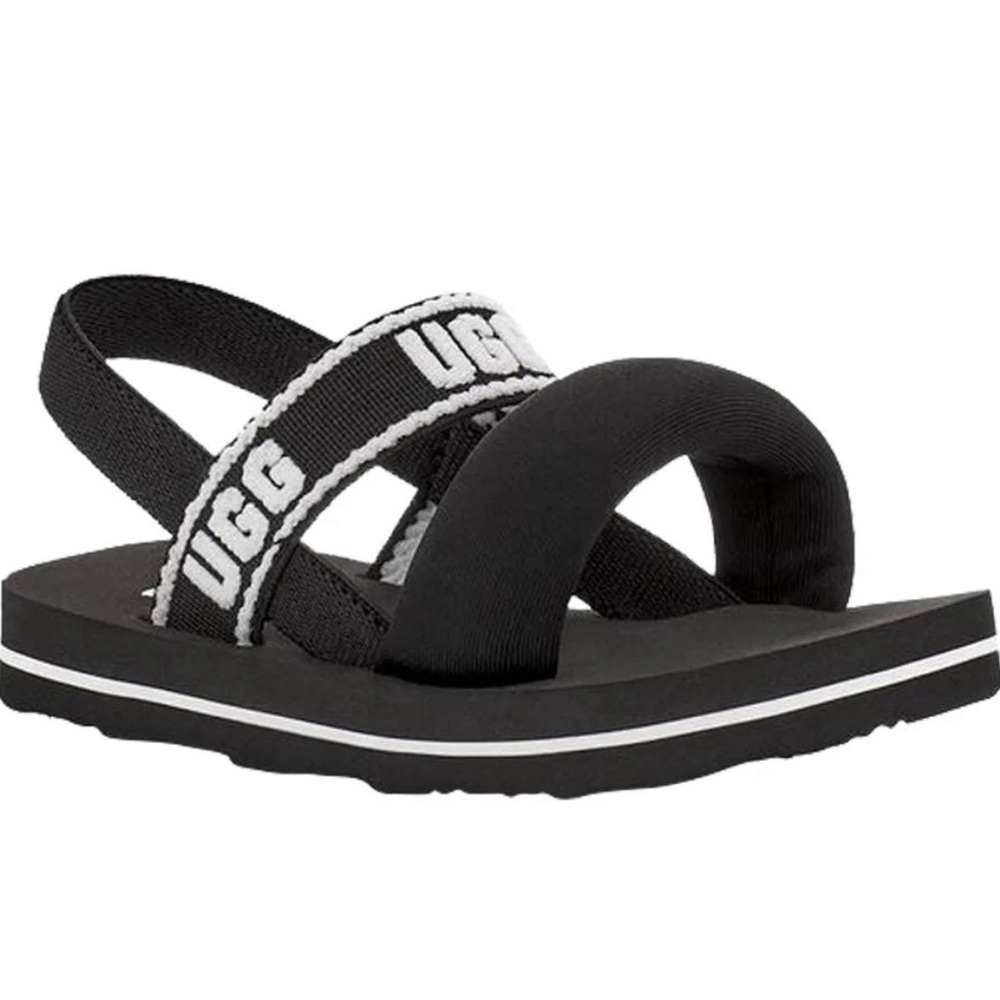 UGG Little Kid’s Zuma Sling Slides - Black & White flip flops